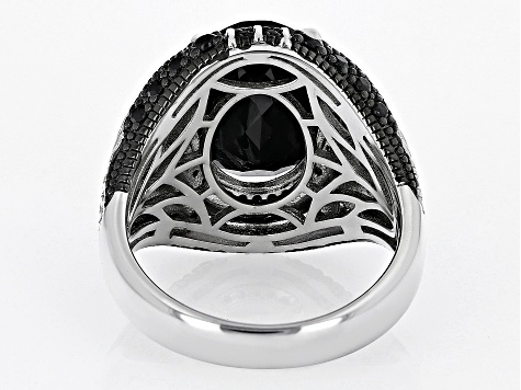 Black Spinel Rhodium Over Sterling Silver Men's Ring 6.47ctw