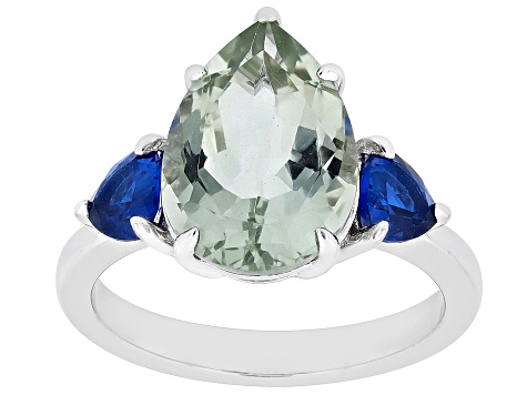 Green Prasiolite Rhodium Over Sterling Silver Ring 5.12ctw