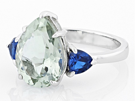 Green Prasiolite Rhodium Over Sterling Silver Ring 5.12ctw