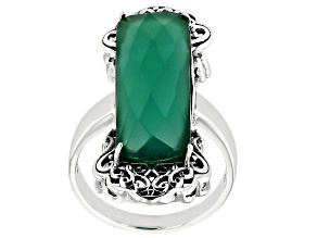 Green Onyx Rhodium Over Sterling Silver Ring 7.48ct