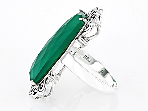 Green Onyx Rhodium Over Sterling Silver Ring 7.48ct