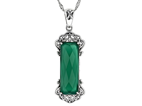 Green Onyx Rhodium Over Sterling Silver Pendant With Chain 7.48ct