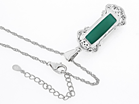 Green Onyx Rhodium Over Sterling Silver Pendant With Chain 7.48ct