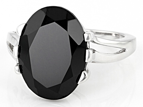 Black Spinel Rhodium Over Sterling Silver Ring 10.50ct