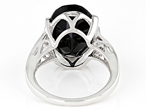 Black Spinel Rhodium Over Sterling Silver Ring 10.50ct