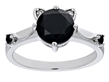 Picture of Black Spinel With White Zircon Rhodium Over Sterling Silver Cat Ring