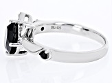 Black Spinel With White Zircon Rhodium Over Sterling Silver Cat Ring