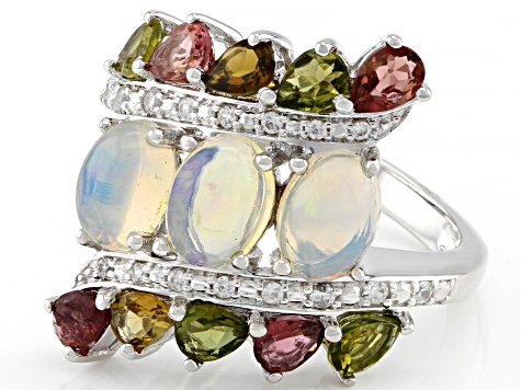 Multicolor Ethiopian Opal Rhodium Over Sterling Silver Ring 3.04ctw