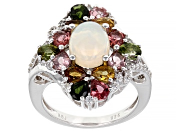 Picture of Multicolor Ethiopian Opal Rhodium Over Sterling Silver Ring 3.39ctw