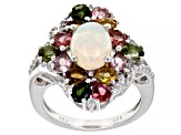 Multicolor Ethiopian Opal Rhodium Over Sterling Silver Ring 3.39ctw