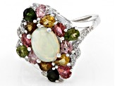 Multicolor Ethiopian Opal Rhodium Over Sterling Silver Ring 3.39ctw