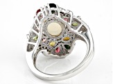Multicolor Ethiopian Opal Rhodium Over Sterling Silver Ring 3.39ctw