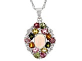 Multicolor Ethiopian Opal Rhodium Over Sterling Silver Pendant/Chain 3.38ctw
