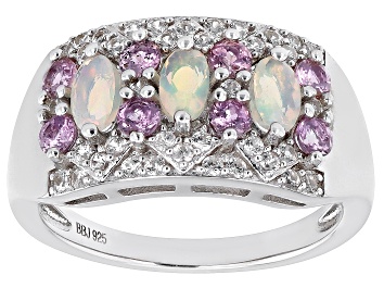 Picture of Multicolor Ethiopian Opal Rhodium Over Sterling Silver Ring 1.44ctw