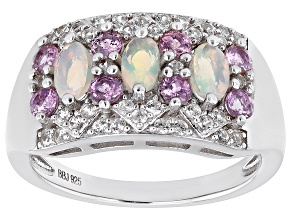 Multicolor Ethiopian Opal Rhodium Over Sterling Silver Ring 1.44ctw