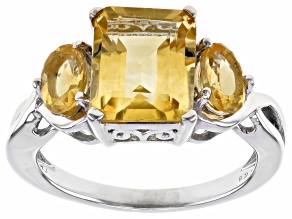 Yellow Citrine Rhodium Over Sterling Silver ring 4.00ctw
