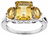 Yellow Citrine Rhodium Over Sterling Silver ring 4.00ctw