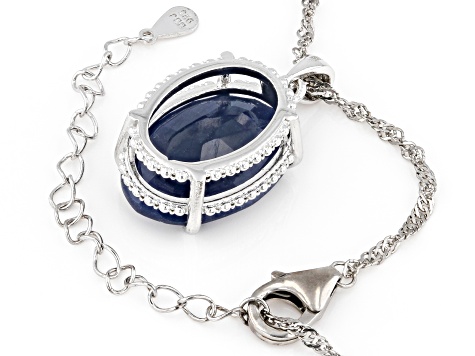 Blue Sapphire Rhodium Over Sterling Silver Solitaire Pendant With Chain 10.63ct