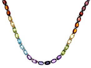 Multicolor Multi-Gemstone Rhodium Over Sterling Silver Necklace 29.06ctw