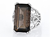 Brown Smoky Quartz Rhodium Over Sterling Silver Solitaire Ring 15.00ct