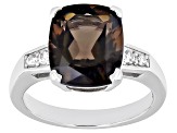 Brown Smoky Quartz Rhodium Over Sterling Silver Ring 3.89ctw