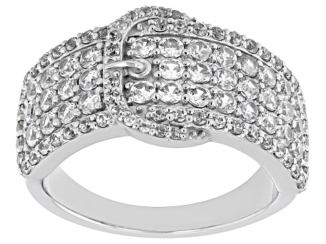 White Zircon Rhodium Over Sterling Silver Buckle Ring 1.93ctw