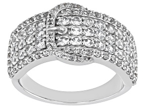 White Zircon Rhodium Over Sterling Silver Buckle Ring 1.93ctw