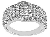 White Zircon Rhodium Over Sterling Silver Buckle Ring 1.93ctw