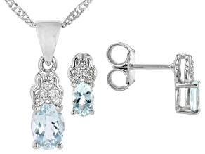 Blue Aquamarine Rhodium Over Silver Earrings And Pendant Chain 1.57ctw