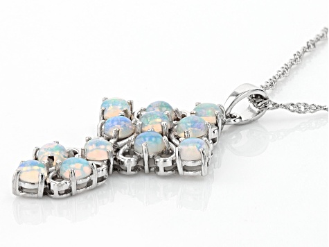 Multicolor Ethiopian Opal Rhodium Over Sterling Silver Cross Pendant With Chain 1.70ctw