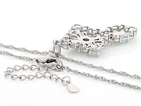 Multicolor Ethiopian Opal Rhodium Over Sterling Silver Cross Pendant With Chain 1.70ctw