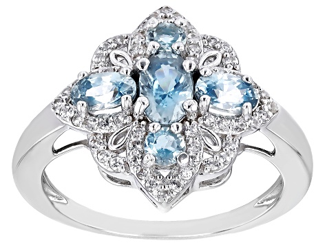 Blue Zircon Rhodium Over Silver Ring 1.84ctw