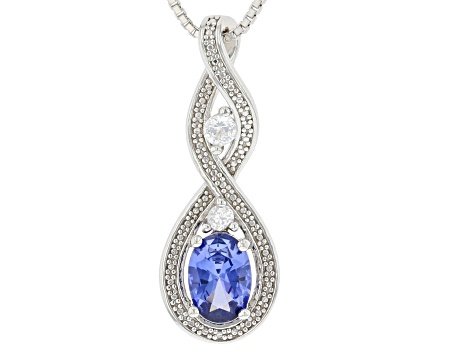 Lab Created Blue Sapphire Rhodium Over Sterling Silver Pendant With Chain 0.83ctw
