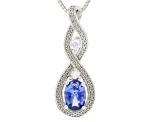 Lab Created Blue Sapphire Rhodium Over Sterling Silver Pendant With Chain 0.83ctw