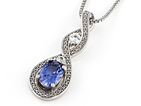 Blue Lab Created Sapphire Rhodium Over Sterling Silver Pendant With Chain 0.83ctw