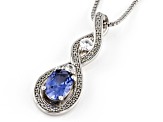 Blue Lab Created Sapphire Rhodium Over Sterling Silver Pendant With Chain 0.83ctw