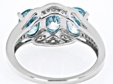 Blue Zircon Rhodium Over Sterling Silver Ring 3.14ctw