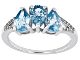 Blue Zircon Rhodium Over Sterling Silver Ring 3.03ctw