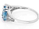 Blue Zircon Rhodium Over Sterling Silver Ring 3.03ctw