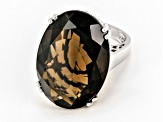 Brown Smoky Quartz Rhodium Over Sterling Silver Solitaire Ring 21.25ct