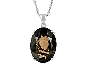 Brown Smoky Quartz Rhodium Over Sterling Silver Solitaire Pendant With Chain 21.25ct