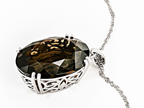 Brown Smoky Quartz Rhodium Over Sterling Silver Solitaire