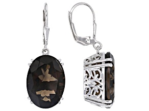 Brown Smoky Quartz Rhodium Over Sterling Silver Earrings 20.40ctw