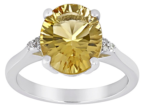 Yellow Citrine Rhodium Over Sterling Silver Solitaire Ring 3.53ctw
