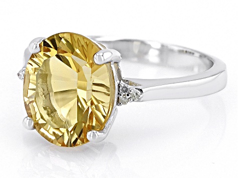 Yellow Citrine Rhodium Over Sterling Silver Solitaire Ring 3.53ctw