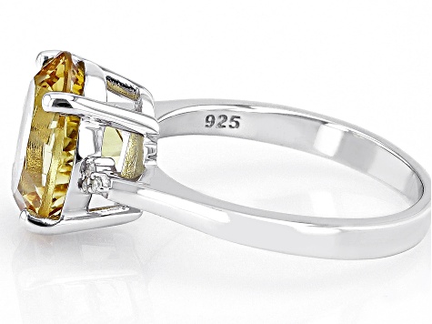 Yellow Citrine Rhodium Over Sterling Silver Solitaire Ring 3.53ctw