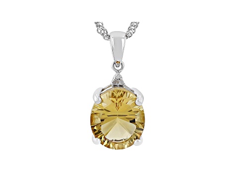 Yellow Citrine Rhodium Over Sterling Silver Pendant With Chain 3.51ctw