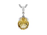 Yellow Citrine Rhodium Over Sterling Silver Pendant With Chain 3.51ctw