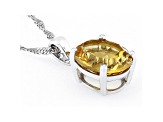 Yellow Citrine Rhodium Over Sterling Silver Pendant With Chain 3.51ctw