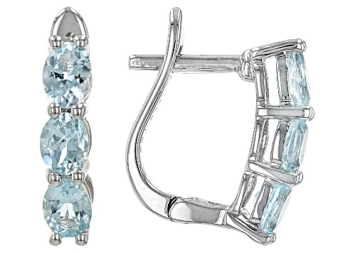 Blue Aquamarine Rhodium Over Sterling Silver Hoop Earrings 1.53ctw